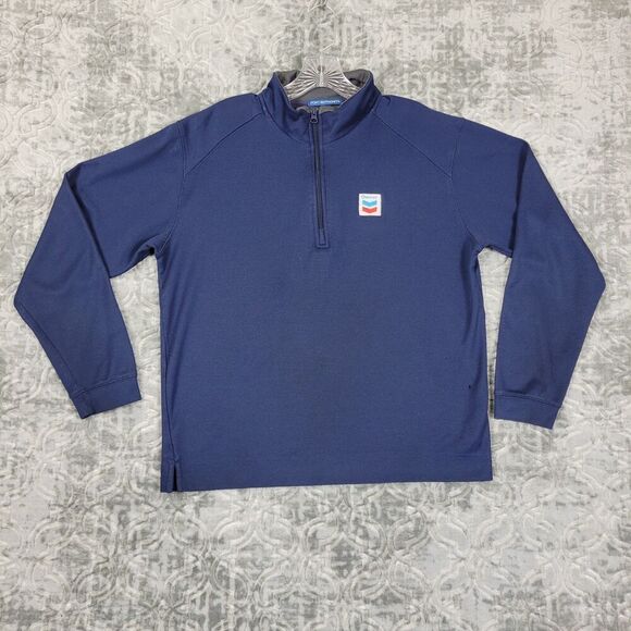 Chevron Gas Sweatshirt Men's Medium Blue 1/4 Zip Employee Mechanic Crew - Picture 1 of 13